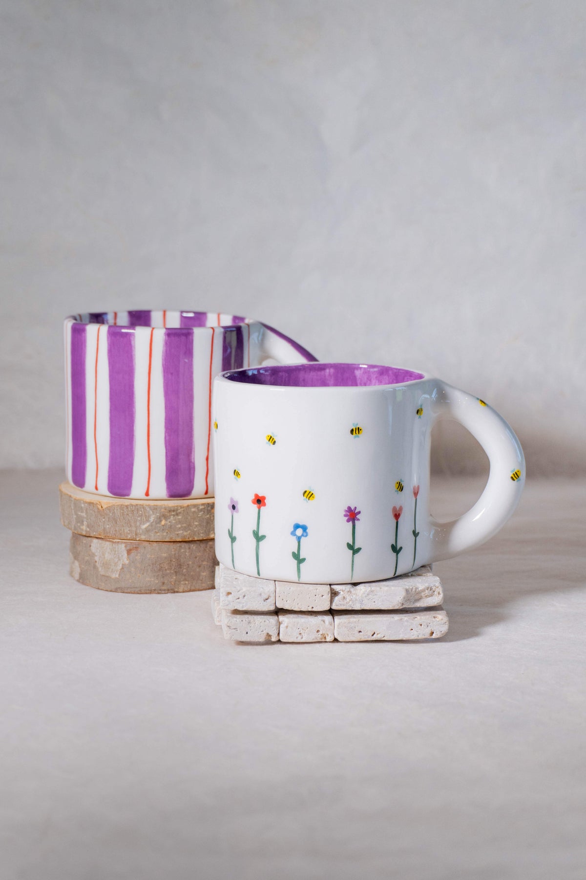 Tazza da latte giardino fiorito/ righe spesse e sottili - VIOLA
