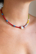 Collana con pesciolino rosso-petrolio
