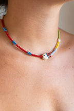 Collana con pesciolino rosso-petrolio